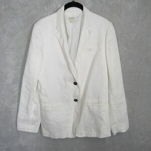 J.Crew White Linen Blazer Size 8 Two Button Closure Classic Chic Career Casual